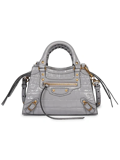 Balenciaga Women's Mini Neo Classic City Croc-embossed Leather Satchel In Lt Beige