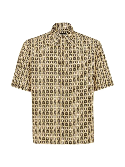 Fendi Ff Interlace Short-sleeve Shirt In Beige