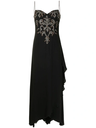 Pre-owned Valentino Bead-embellished Ruffled Gown In Black
