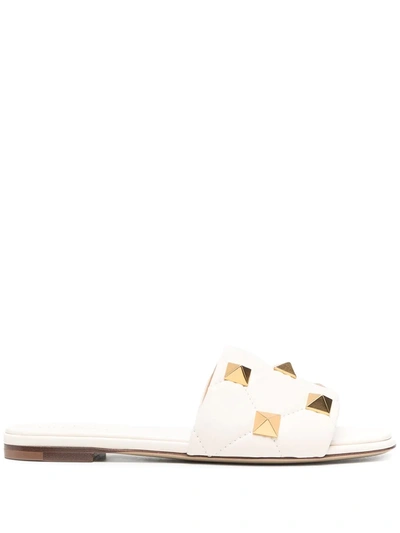Valentino Garavani Rockstud Leather Slides In White