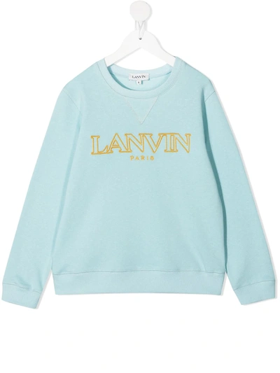 Lanvin Enfant Kids' Logo Embroidered Cotton Sweatshirt In Blue