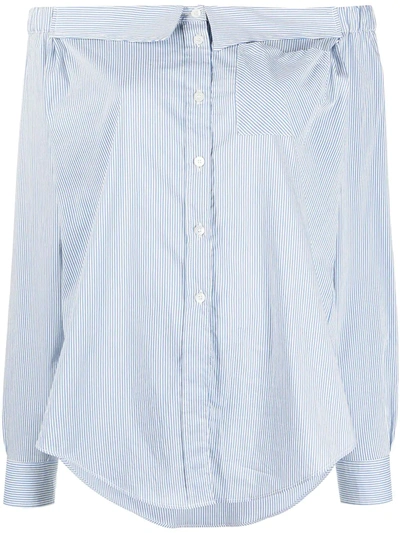 Semicouture Off-shoulder Striped Shirt In Light Blue