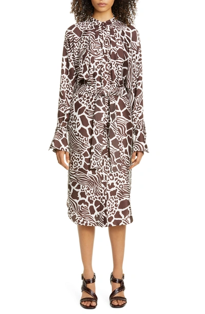 Adam Lippes Belted Printed Silk-twill Midi Dress In White