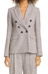 ADAM LIPPES PLAID DOUBLE BREASTED SILK, LINEN & WOOL BLAZER,840062443953