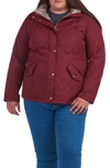 Barbour Millfire Diamond Hooded Quilted Jacket In Garnet/ Oatmeal Tartan