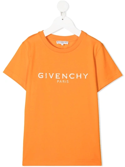 Givenchy Kids' Logo-print Crew-neck T-shirt In Arancio