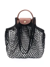 Longchamp 'le Pliage Filet' Black Handbag With Engraved Logo In Mesh Woman In Black