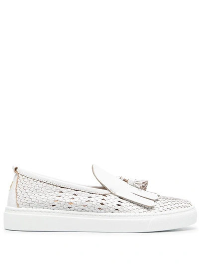 Henderson Baracco Marta Woven Leather Loafers In White