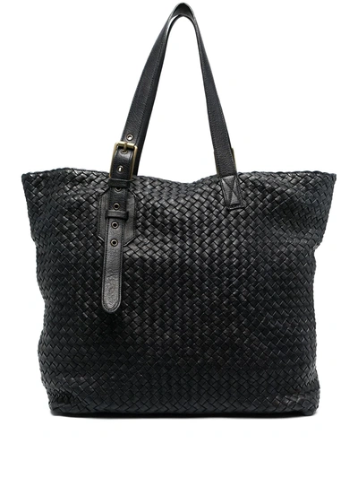 Officine Creative Woven Leather Tote Bag In Blue
