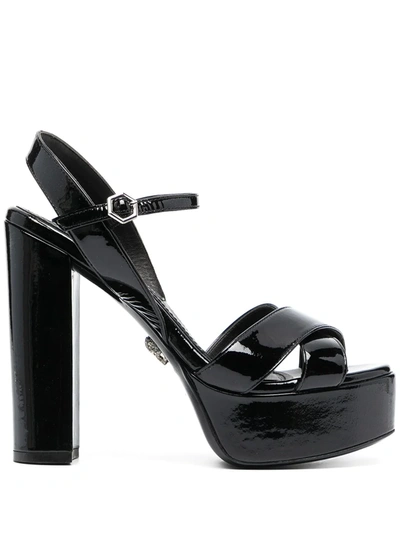 Philipp Plein Patent-effect Heeled Sandals In Black