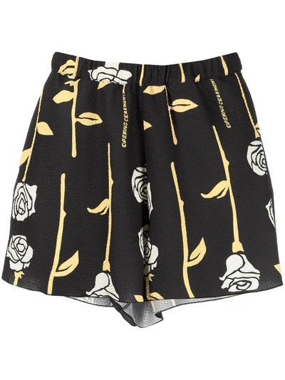 Opening Ceremony Rose-print Elasticated Shorts In Black