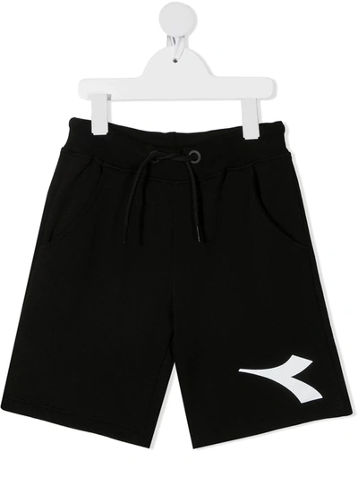 Diadora Junior Kids' Logo-print Shorts In Black