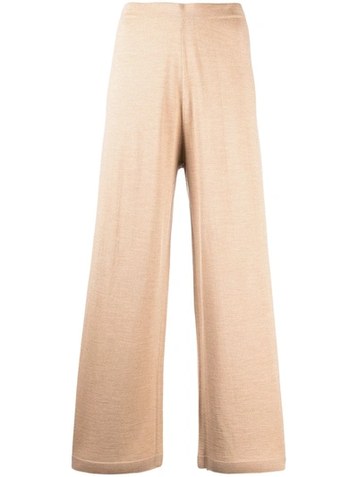 Allude High-rise Wool Wide-leg Trousers In Neutrals