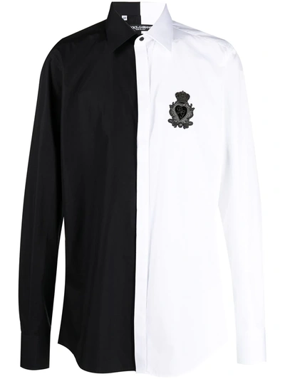 Dolce & Gabbana Two-tone Embroidered-logo Shirt In White