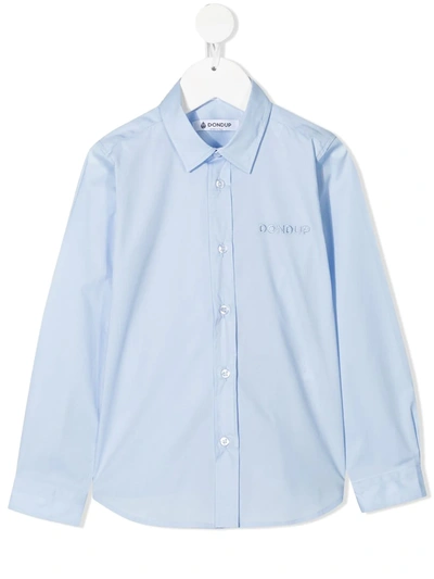 Dondup Teen Embroidered Logo Fitted Shirt In Blue