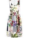 Dolce & Gabbana Shirred Patchwork-effect Printed Cotton-poplin Midi Dress In White