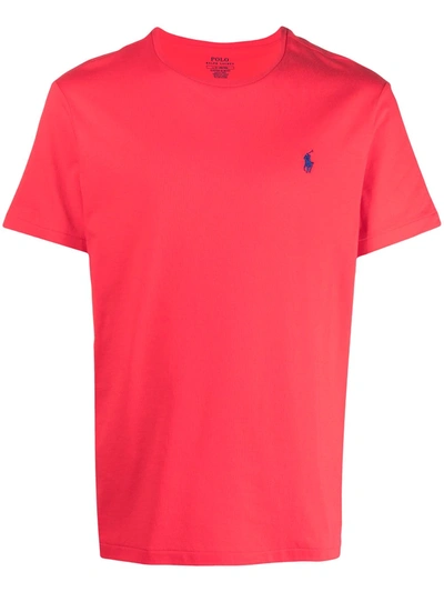 Polo Ralph Lauren Melange Jersey T-shirt With Logo Embroidery In Red