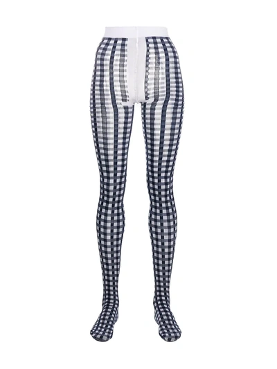 Thom Browne Gingham Check Tights In Blue