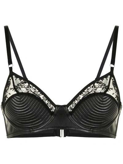 Fleur Du Mal Bebe Lace-embellished Vegan Leather Bra In Black