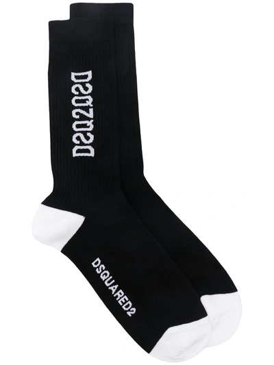 Dsquared2 Intarsia-knit Logo Socks In Black