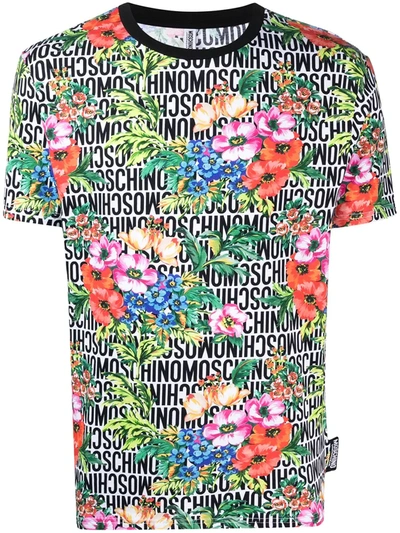 Moschino Logo Floral-print Lounge T-shirt In White