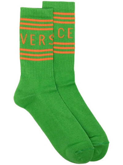 Versace Logo-embellished Socks In Green