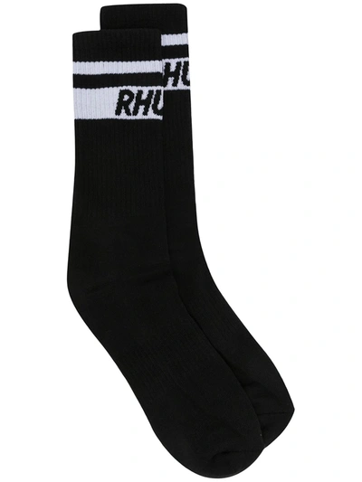 Rhude Intarsia-logo Stripe Socks In Black