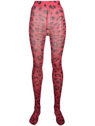 Philipp Plein Leopard Print Tights In Red