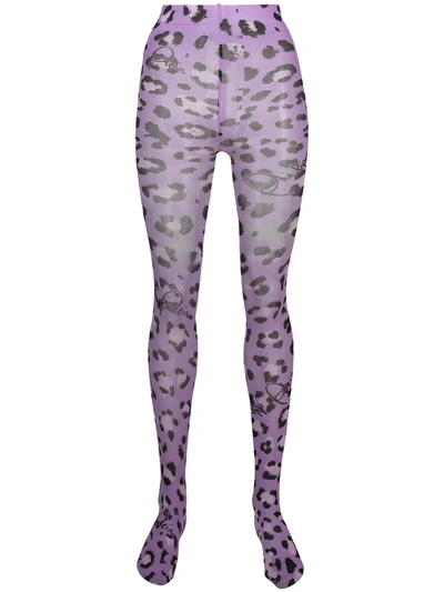 Philipp Plein Leopard Print Tights In Purple