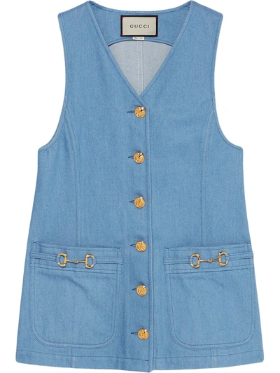Gucci Eco Washed Dyed Denim Waistcoat In Light Blue