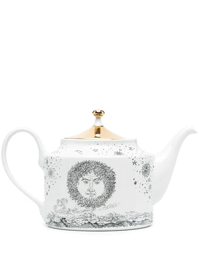 Fornasetti Solitario Hand Painted Teapot In White/black/gold