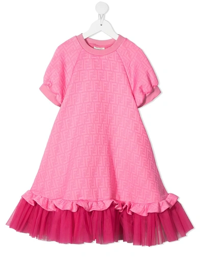 Fendi Kids' Ff Logo Tulle-hem Dress In Pink ModeSens