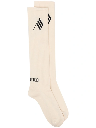 Attico Logo-motif Ankle Socks In White/beige/black