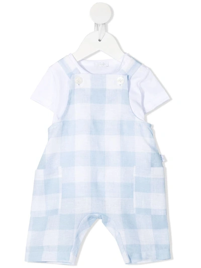 Il Gufo Babies' Gingham Dungarees And T-shirt Set In 蓝色