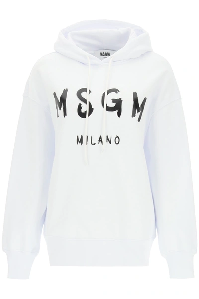 Msgm Classic Logo Print Hoodie With Raglan Sleeves In Neutral