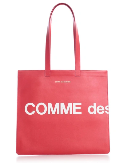Comme Des Garçons Huge Logo Leather Tote Bag In Red