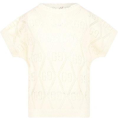 Gucci Kids' Ivory Sweater For Girl With Double Gg In White