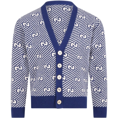 Gucci Kids' Multicolor Cardigan For Boy With Double Gg In Blue