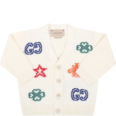 Gucci Babies' White Cardigan With Multicolor Print Young Versace In Bianco