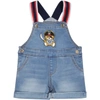 MOSCHINO LIGHT BLUE DUNGAREES FOR BABYKIDS,MUQ00D LDE03 40183