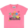 MOSCHINO FUCHSIA T-SHIRT FOR BABYGIRL WITH TEDDY BEAR,MRM02A LBA08 51108