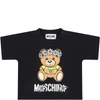 MOSCHINO BLACK T-SHIRT FOR BABYGIRL WITH TEDDY BEAR,MDM02V LBA00 60100