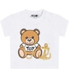 MOSCHINO WHITE T-SHIRT FOR BABYKIDS WITH TEDDY BEAR,MDM02U LBA00 10101