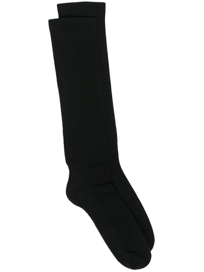 Rick Owens Intarsia-knit Logo Knee-length Socks In Black
