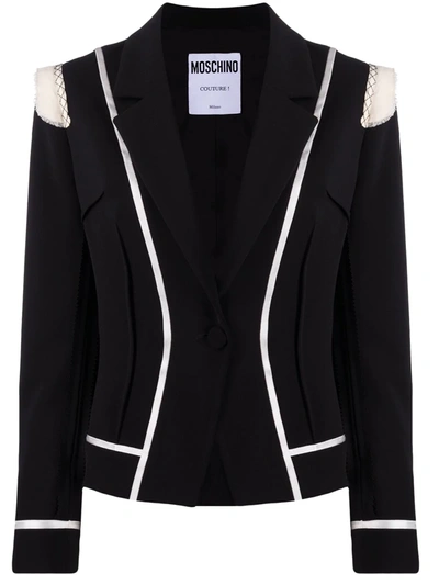Moschino Patched Sleeved Single Button Blazer In Black