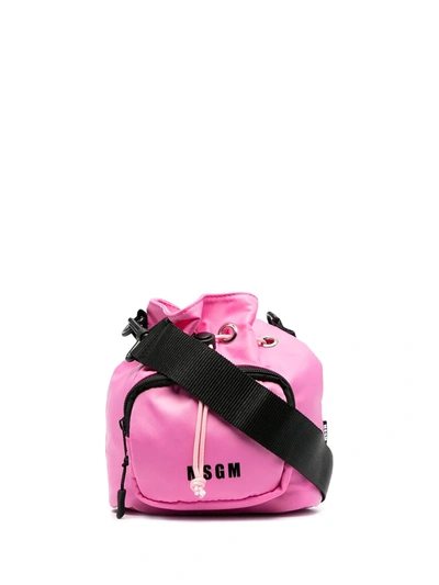 Msgm Logo-print Bucket Bag In Pink
