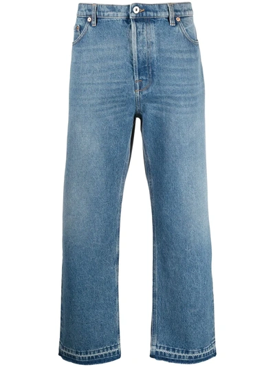 Valentino Dual Material Denim Trousers In Blue