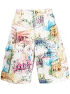Valentino Men's Roman Sketches Bermuda Cargo Shorts In White