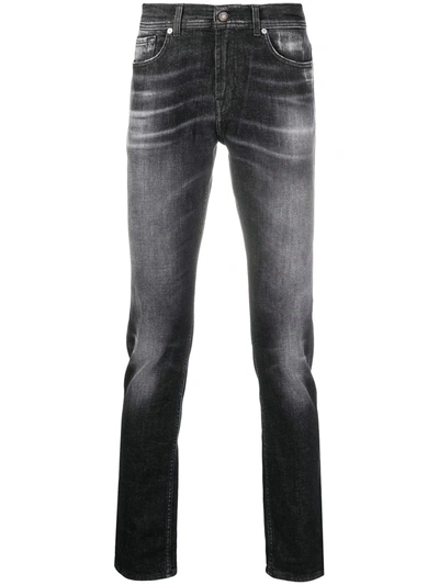 7 For All Mankind Faded Slim-fit Jeans In Black