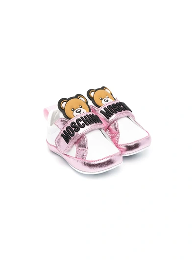 Moschino Babies' Teddy Bear Touch-strap Trainers In Pink